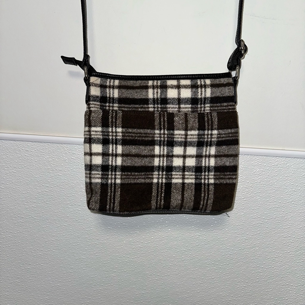 Black,White,Brown plaid crossbody bag with a zipper pocket inside zipper pocket - Picture 3 of 6